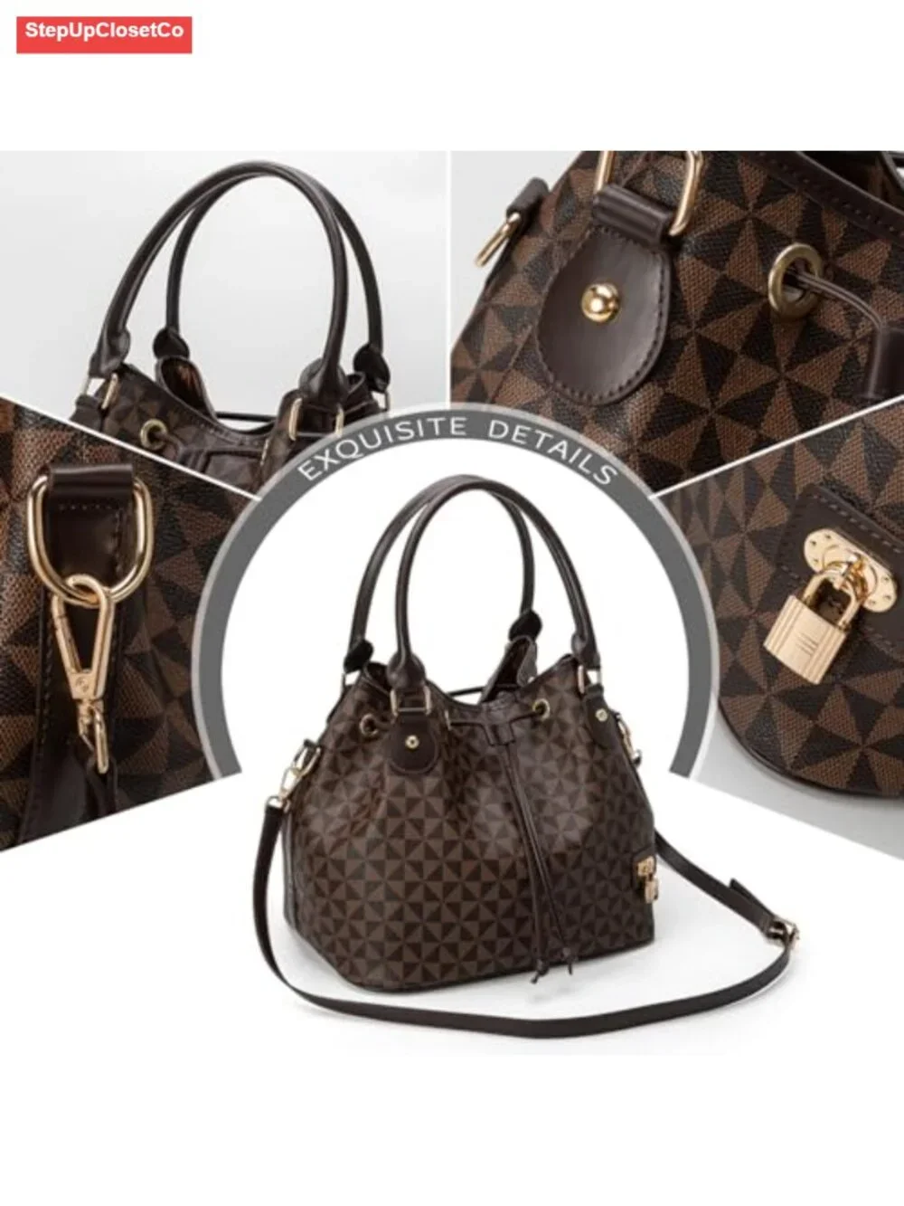 Faux Leather Bucket Purse for Women Drawstring Closure Shoulder Tote Handbag
